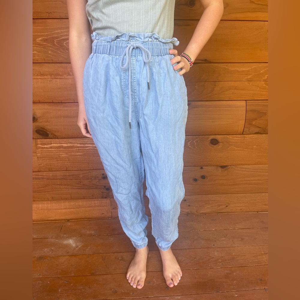 Light Blue Women's Drawstring Denim Pants